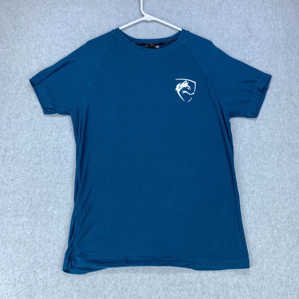 Alphalete T-Shirt Mens Medium Blue Wolf Logo Short Sleeve Performance Raglan